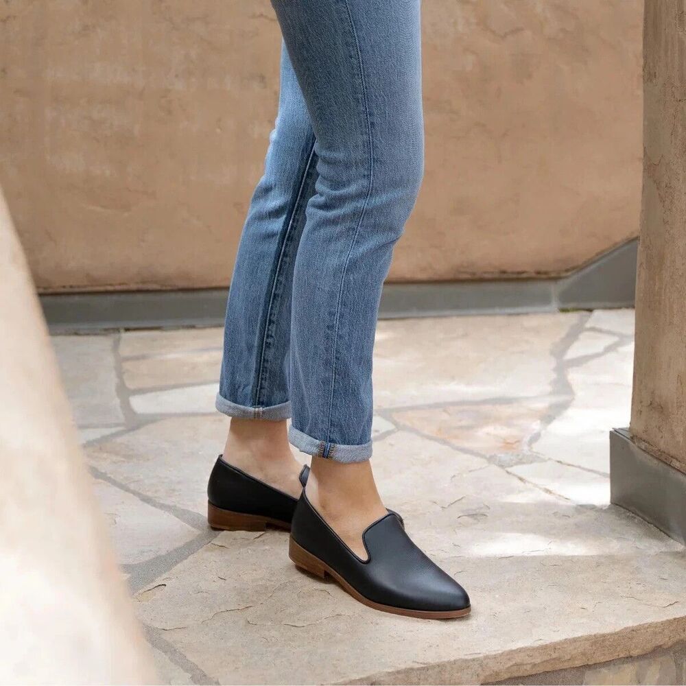 Nisolo Women's Everyday Black Leather Flats Loafers Slip On NIB $200 - Picture 2 of 10